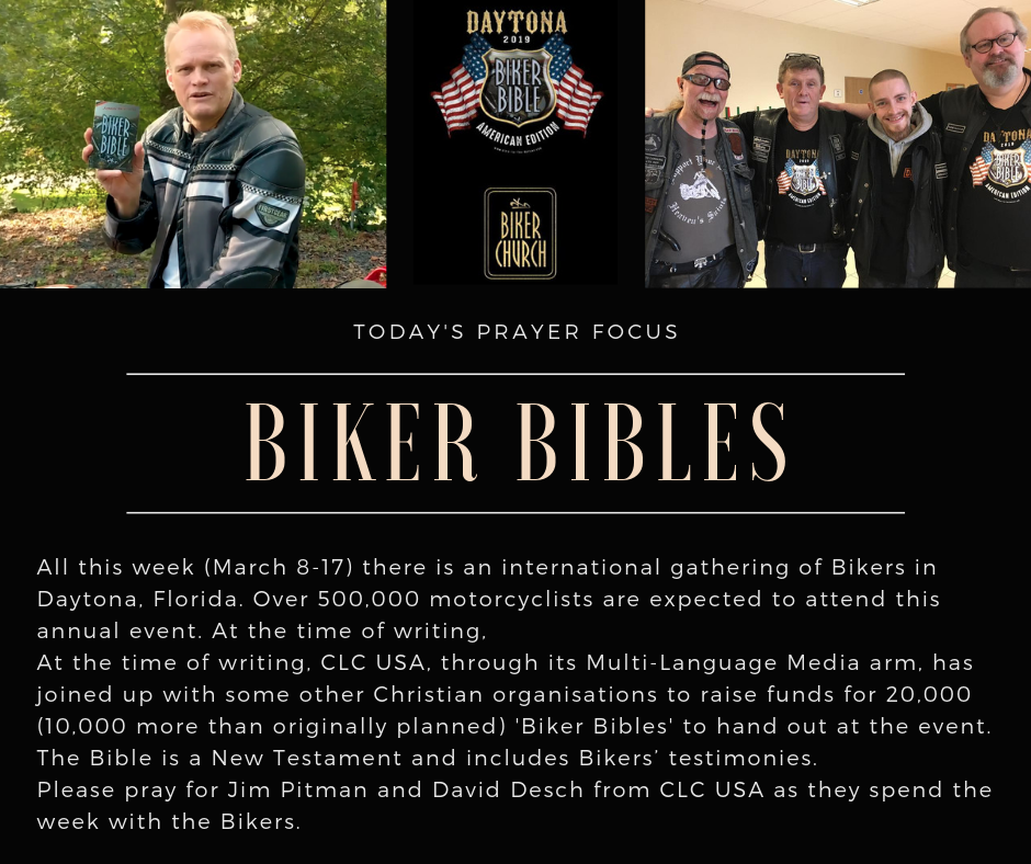 Prayer for Biker Bibles in USA (March 11th, 2019)