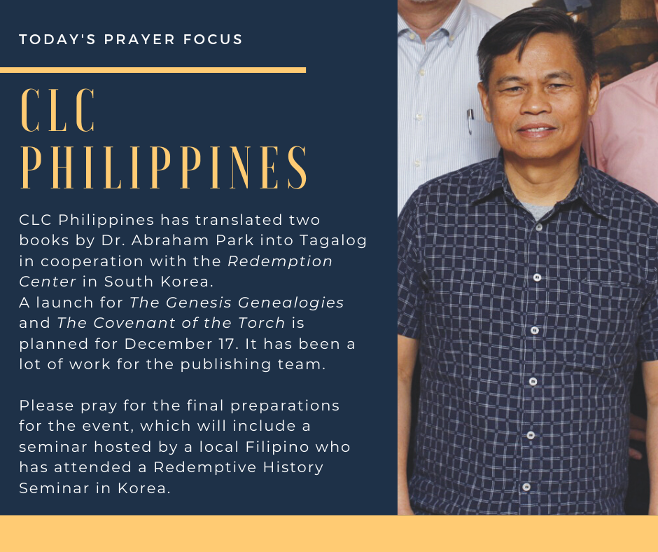 Wednesday (December 4) Prayer Focus for CLC Philippines