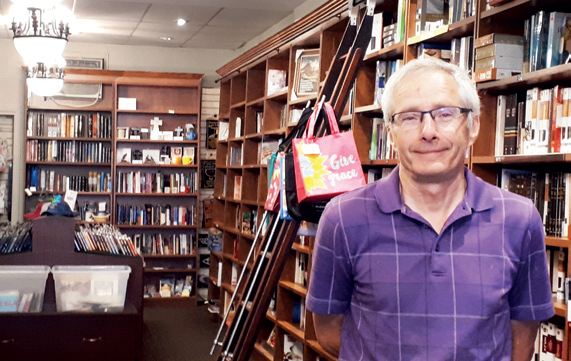Rod Fowler in the bookshop in CLC Canada